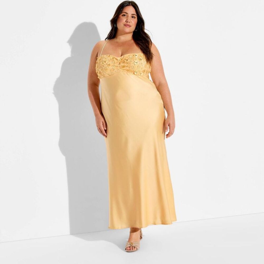 Women's Maxi Sequin Satin Empire Waist Dress - Wild Fable Light Yellow 4X
